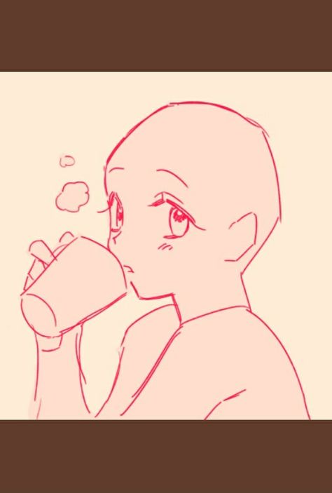 Drinking Soda Reference, Drinking Coffee Pose Reference, Human Base F2u, Drinking Pose Drawing, F2u Base Human, Human Base, Valentines Day Drawing, Manga Drawing Tutorials, Body Base Drawing