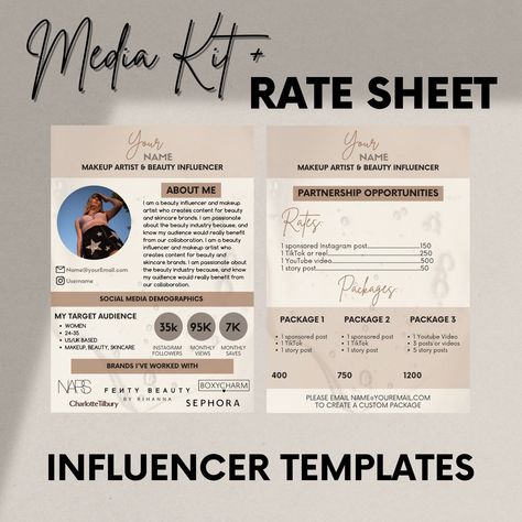 #Rate_Card_Influencer #Influencer_Rate_Card #Makeup_Artist_Content #Influencer_Makeup Content Creator Media Kit, Rate Card Influencer, Brand Sponsorship, Makeup Artist Content, Influencer Makeup, Sponsorship Package, Rate Card, Brand Deals, Youtube Editing