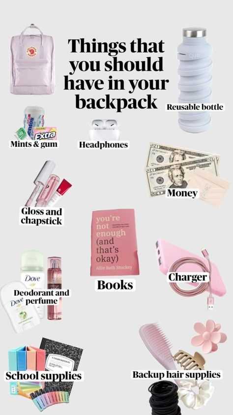 Not mine #school #preppy #Thatgirl Middle School Essentials, Road Trip Kit, School Emergency Kit, School Backpack Essentials, Preppy School Supplies, Middle School Survival, Middle School Hacks, School Survival Kits, School Bag Essentials