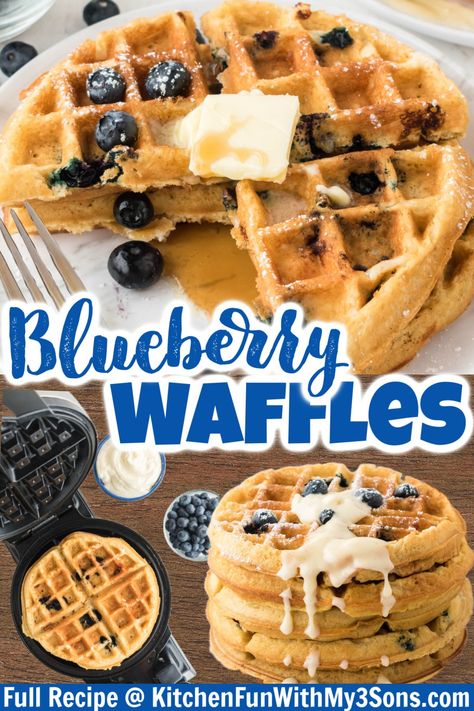 These Blueberry Waffles are perfectly crispy and delicious for breakfast. They are easy to make and kid-approved! If you are looking for something new to enjoy in the mornings, I highly recommend this waffle recipe. Blueberry Waffles Recipe, Survival Preparedness, Blueberry Waffles, Fantastic Recipes, Waffle Recipe, Blueberry Cream Cheese, Waffle Toppings, Kitchen Fun, Cream Cheese Icing