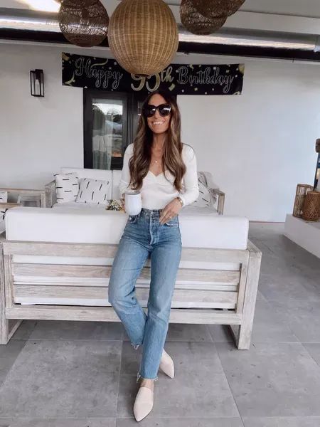 Ivory Mules Outfit, Slip On Mules Outfit, Suede Mules Outfit, Bodysuit Jeans Outfit, Mules Shoes Outfit, Mule Outfit, Mule Shoes Outfit, Bodysuit Jeans, Our Happy Place