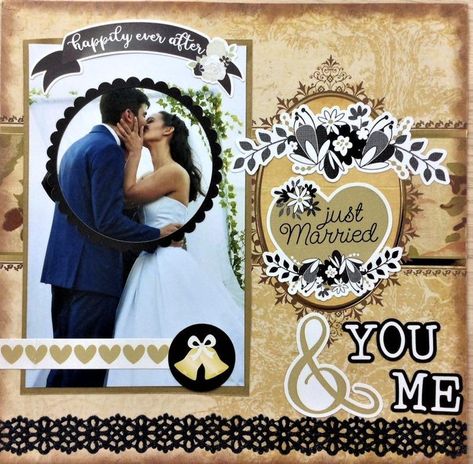 Mr And Mrs Scrapbook Layouts, Wedding Scrapbook Ideas Layout, Heritage Scrapbooking Layouts, Wedding Layouts, Wedding Album Scrapbooking, Wedding Album Layout, Wedding Scrapbook Pages, Scrapbook Wedding, Wedding Scrapbooking