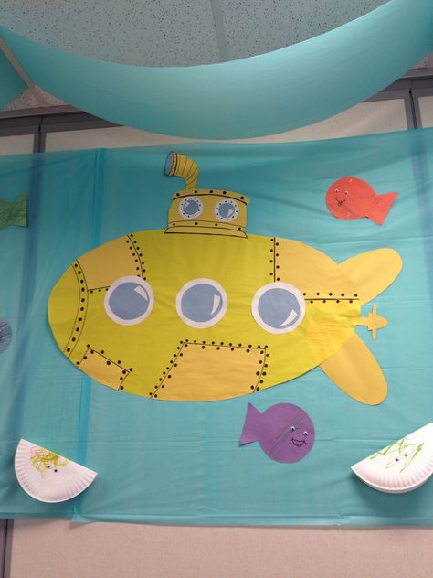 Submarine Bulletin Board, Aquarium Room, Ocean Classroom, Ocean Theme Classroom, 7th Birthday Party Ideas, Library Bulletin Boards, Vbs Ideas, Classroom Display, Door Decorations Classroom