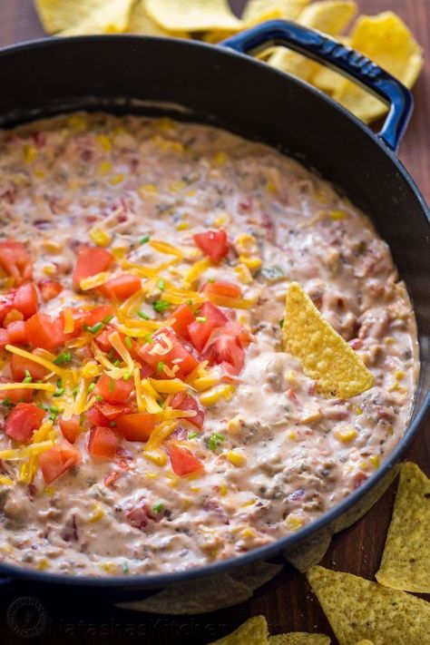 Sausage Queso Dip (with Real Cheese!) Easy Queso Recipe, Rotel Chili, Recipe With Heavy Cream, Sausage Queso Dip, Sausage Queso, Easy Queso, Rotel Recipes, Sausage Dip, Football Party Foods