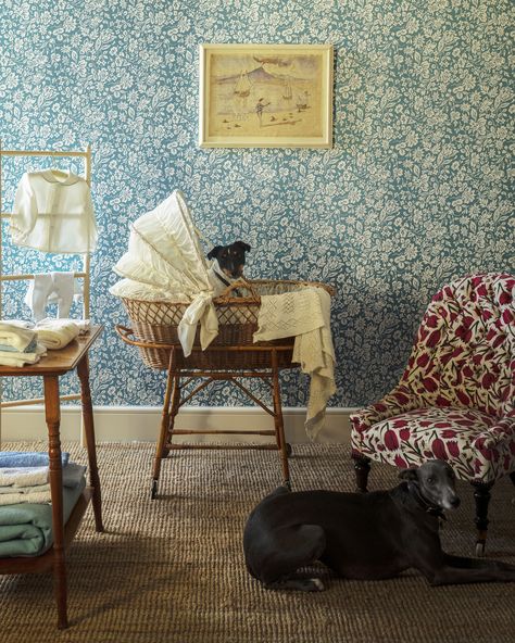 Azure Color, Cottage Nursery, Soane Britain, Pretty Room, Rustic Farmhouse Style, Antique Textiles, Old Wallpaper, Eclectic Home, Modern Fabric