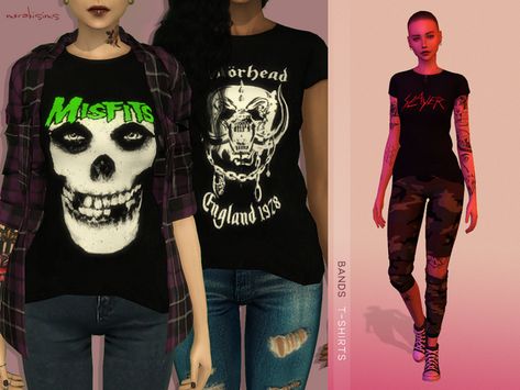 Bands T-shirts | merakisims on Patreon Metal Band Shirts, Iron Maiden Shirt, Slayer Shirt, Sims 4 Anime, Sims 4 Expansions, Metal Shirts, Los Sims, Sims 4 Cc Packs, Punk Outfits