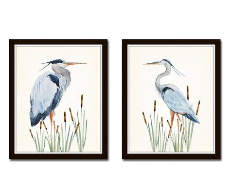 Watercolor Heron Print Set No. 3 Bird Prints Giclee Art | Etsy Beach House Art, Fine Art Giclee Prints, Beach Cottage Decor, Herons, Nautical Art, Green Home Decor, Stupell Industries, Coastal Wall Art, Canvas Wall Art Set