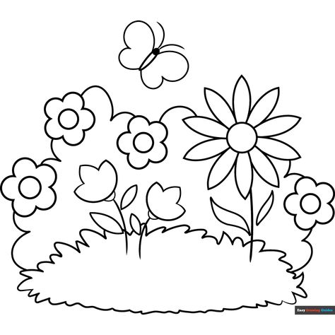 Free Garden for Kids Coloring Page for Kids Flower Garden Drawing Easy, Garden Coloring Pages Free Printable, Gardening Coloring Pages For Kids, Field Of Flowers Coloring Page, Flower Coloring Pages For Kids, Garden For Kids, Flower Coloring Sheets, Garden Coloring Pages, Easy Drawing Guides