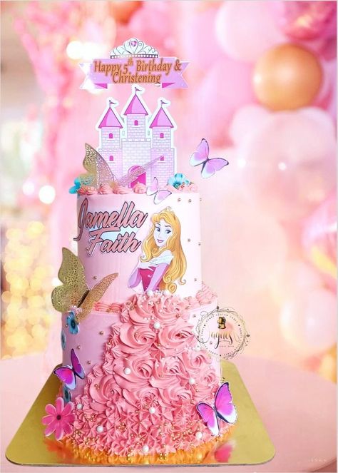 2 Tier Princess Cake, Princess Aurora Cake, Princess Sofia Birthday Party Ideas, Aurora Cake, Sleeping Beauty Cake, Princess Theme Cake, Princess Sofia Birthday, Cake Pic, Girly Birthday Cakes