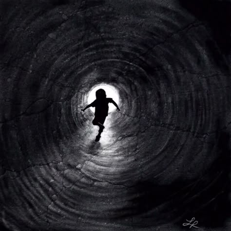 Tunnel Drawing Art, Tunnel Drawing Easy, Tunnel Vision Art, Hole In The Ground Drawing, Light At The End Of The Tunnel Tattoo, Light At The End Of The Tunnel Art, Trapped In A Box Drawing, Light At The End Of The Tunnel, Out Of Place Art