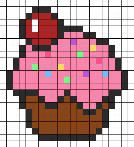 Cupcake Perler Bead Pattern | Perler Bead Patterns | Food Fuse Bead Patterns Image Pixel Art, Repeat Crafter Me, Monster Cupcakes, Fuse Bead Patterns, Art Perle, Pixel Crochet, Kandi Patterns, Bead Sprite, Horror Tattoo