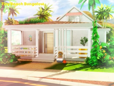 Pralinesims' Tiny Beach Bungalow Bedroom Transitional Style, Small Bungalow House Plans, The Sims 4 Lots, Small Bungalow, Sims 4 House Building, Beach Bungalow, Apartment Floor Plans, Sims 4 House Design, Casas The Sims 4