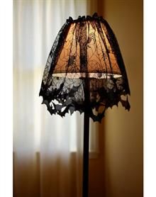 Lace Lampshade, Halloween Curtains, Spider Lamp, Lace Lamp, Unique Halloween Decorations, Lace Table Runner, Lace Crafts, Bat Pattern, Lace Table Runners