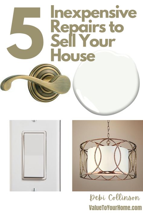 You're getting your house ready to sell, you know you need to update some things to get the most money possible for the sale of your home but where to you start? Check out these 5 inexpensive repairs to update your house. They're inexpensive, and will increase the value of your home. Not updating these items will date your house! Upgrades To Increase Home Value, Inexpensive Home Updates, Tips For Selling Your House Fast, Diy Projects To Increase Home Value, Cheap Ways To Update Your Home, Getting House Ready To Sell, Staging Bookshelves, How To Get House Ready To Sell, How To Prepare Your House To Sell