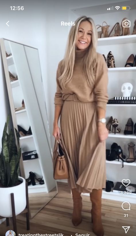 How To Style Shirt In Winter, Tan Dress Outfit Fall, Belted Dress Outfit Summer, Camel Pleated Skirt Outfit, White Midi Skirt Outfit Winter, Dressy Tennis Shoes Outfit, Pleated Midi Skirt Outfit Winter, Beige Long Skirt Outfit, Long Beige Skirt Outfit