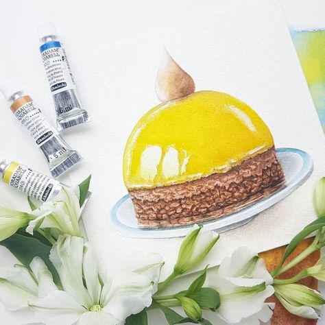 Lemon Tart Drawing, Lemon Dessert, True Food, Watercolour Illustration, Lemon Tart, March 3, Watercolor Artist, Watercolor Artwork, Food Illustrations