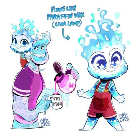 Elementals Movie Fanart, Ember X Wade Elemental Fanart, Elemental Ember And Wade, Wade And Ember, Ember X Wade, Elemental Fanart, Fireboy And Watergirl, Cartoon Characters As Humans, Disney Character Art