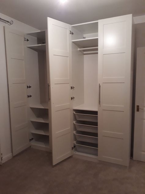 The IKEA PAX Wardrobe System - Explained Ikea Pax Entryway Closet, Ikea Pax Wardrobe Ideas, Pax Wardrobe Ideas, Ikea Fitted Wardrobes, Stand Alone Closet, Ghibli Room, Walk In Closet Ikea, Pax Ikea, Pax Closet