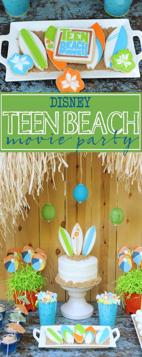 Teen Beach Movie Party, Movie Party Ideas, Teen Beach Party, Beach Party Ideas, Beach Party Food, Beach Theme Party Decorations, Beach Disney, Movie Night Birthday Party, Pink Peppermint