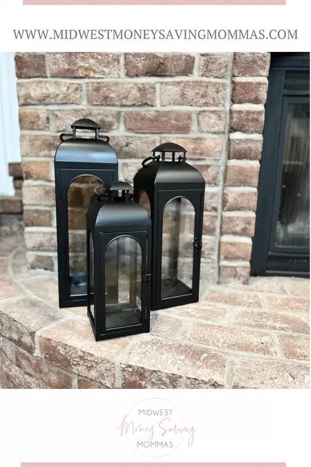 Lanterns | fireplace decorations | black matte | home decor Candles Fireplace, Fireplace Decorations, Lanterns Fireplace, Fireplace Living Room, Candles In Fireplace, Home Re, Home Decor Metal, Black Lantern, Metal Lanterns