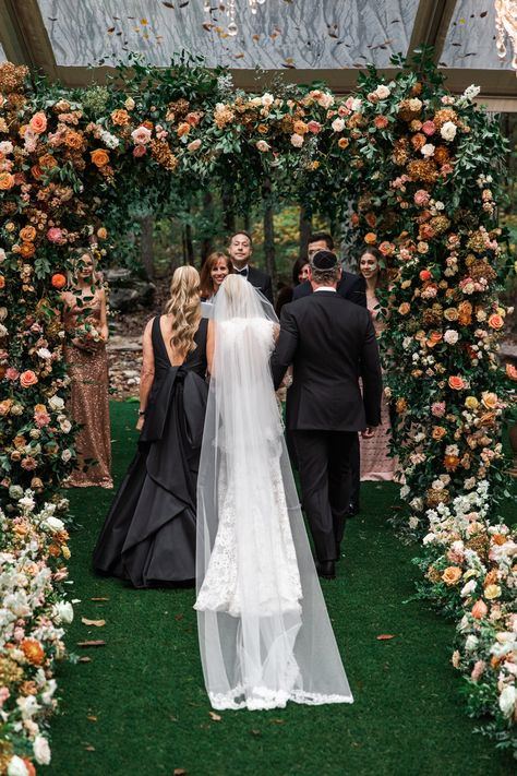 Jordana + Andrew: Elegant Autumnal Wedding Outside of Nashville - Showit Blog Fall Wedding Chuppah, Autumn Chuppah, Fall Chuppah, Chuppah Inspiration, Floral Clouds, Wedding Trellis, Flowers Chandelier, Fall Greenery, Wedding Outside