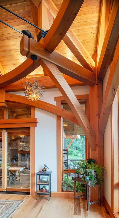 Tiny Mansion, Timber Frame Cottage, Timber Frame Joinery, Timber Frame Design, Rammed Earth Homes, Timber Home, Wood Truss, Timber Frame Home, Timber Architecture