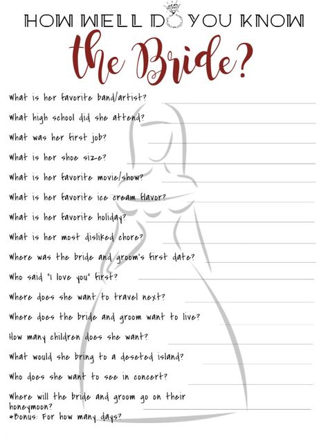 Made this quick and easy bride questionnaire for my sister-in-law. It is great for small or large bridal showers. Guests don't even have to get up form their seat. Bride To Be Party, Content Words, Self Thought, Fiesta Bridal Shower, Simple Bride, Bridal Shower Planning, First Job, Hen Do, Sister In Law