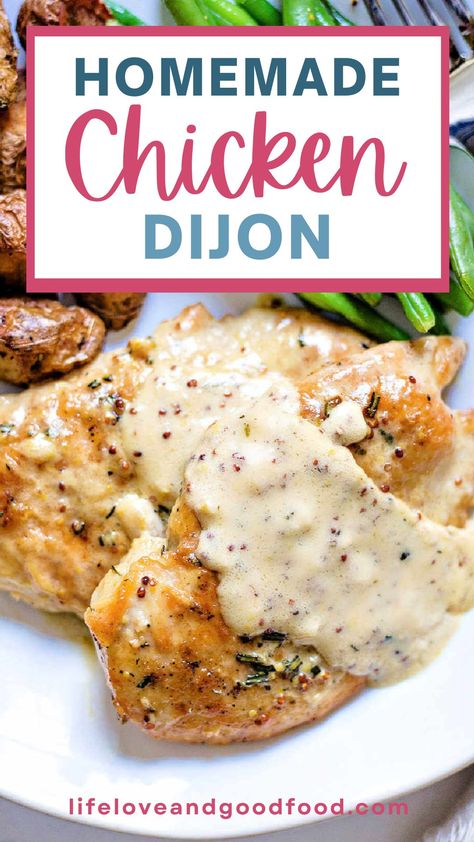 Chicken Breasts with Creamy Dijon Mustard Sauce - Life, Love, and Good Food Mustard Sauce For Chicken, Chicken Dijon, Dijon Mustard Sauce, Creamy White Wine Sauce, Creamy Dijon, Mustard Chicken Recipes, Dijon Chicken, Easy Grilling, White Wine Sauce