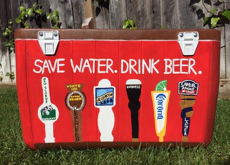 Save Water Drink Beer Tap Handles Phi Delta Theta Spring Formal Cooler Painted Fraternity Coolers, Nola Cooler, Diy Beer Pong, Diy Beer Pong Table, Sorority Coolers, Formal Cooler Ideas, Fraternity Formal, Formal Cooler, Fraternity Coolers