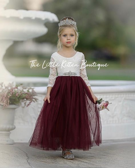 Tulle flower girl dress rustic lace flower girl dresses long | Etsy Burgundy Flower Girl Dress, Long Flower Girl Dresses, Boho Flower Girl, Tulle Flower Girl Dress, Girls Special Occasion Dresses, Ivory Flower Girl, Ivory Flower Girl Dresses, Wallpaper Flower, Tulle Flower Girl