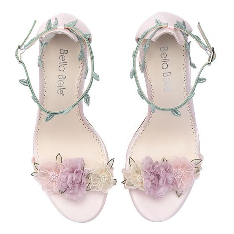 #BellaBelleByYou - Eden was designed, created, and voted by you in our first ever social collaboration campaign. It’s like wearing a beautiful garden of Eden on your feet. It is filled with lush layers of pastel-colored organza flowers in yellow, blush and lavender. The sandal silhouette, coupled with block heels make this shoe the perfect heel for a garden soiree . You can stay secure with the twirling embroidered vines that wrap around the ankle strap. FEATURES: Handmade, extra padding for all Fairy Sandals, Floral Wedding Shoes, Quince Shoes, Pastel Heels, Green Leaf Decor, Embroidered Vines, Lavender Heels, Lavender Shoes, Garden Soiree