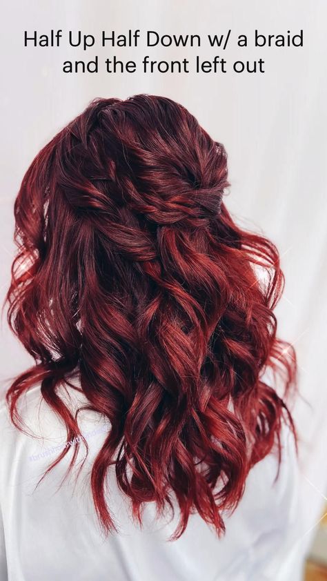 Half Up Half Down Wedding Hair Red, Red Hair Wedding Hairstyles, Wedding Hairstyles Red Hair, Red Wedding Hair, Bridesmaid Things, Dark Red Wedding, Bride Hairstyles For Long Hair, Homestead Wedding, Bridal Hair Half Up