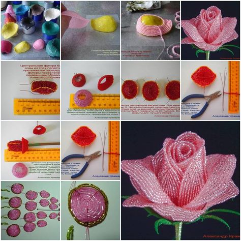 How to Make French Beaded Rose step by step DIY tutorial instructions, How to, how to do, diy instructions, crafts, do it yourself, diy website, art project ideas Beaded Rose, Bead Flowers, How To Make Rose, Beaded Flowers Patterns, Seed Bead Flowers, French Beaded Flowers, Diy Roses, Diy And Crafts Sewing, Fabric Flowers Diy