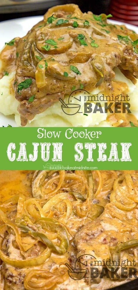 Crock Pot Cajun, Slow Cooker Dump, Slow Cooker Cajun, Cajun Steak, Smothered Steak, Comfort Food Meals, Crockpot Cube Steak, Family Dinner Recipe, Crockpot Steak