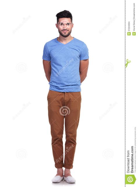 Man Standing Straight With Hands At His Back - Download From Over 54 Million High Quality Stock Photos, Images, Vectors. Sign up for FREE today. Image: 37224304 Standing Straight Pose, Standing Straight, Men Standing, Casual Man, Fashion Stand, Hands Together, Human Reference, Standing Poses, Figure Poses