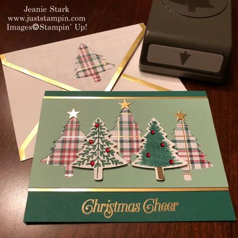 Plaid Cards, Christmas Cards 2023, Punch Christmas, Stamped Christmas Cards, Simple Christmas Cards, Handmade Thank You Cards, Tree Stamp, Homemade Christmas Cards, Stampin Up Christmas Cards