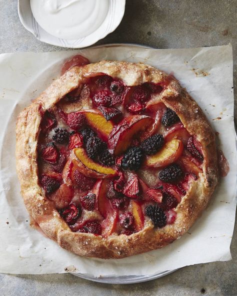 Mixed Berry Peach Galette from www.whatsgabycooking.com (@whatsgabycookin) Berry Galette, Peach Galette, Showstopper Dessert, Butter Pastry, Whats Gaby Cooking, Dessert Parfait, Small Kitchen Island, Sweet Recipe, Dinner Party Menu