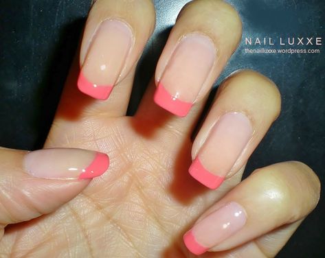 Barry M Nude Play It Coral Pink Tips. Nail Luxxe French Manicure Pink, Pink Tip Nails, Pink Tips, Nails Shape, Vday Nails, French Manicure Designs, Beauty Hacks Nails, Her Nails, Barry M