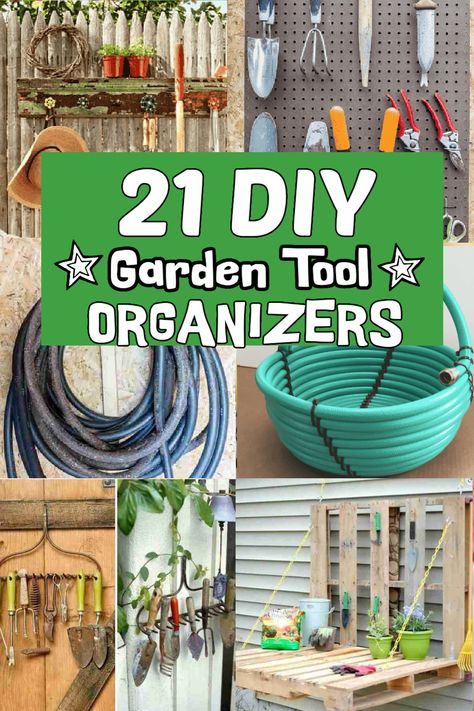 Garden Tool Organizers - 21 Garden Tool Organization Ideas Racks For Garden Tools, How To Hang Garden Tools, How To Store Garden Tools, Pallet Garden Tool Holder, Garden Supply Organization, Garden Tool Storage Ideas Small Spaces, Garden Tool Organization Ideas, Lawn Tool Storage Ideas, Garden Tools Organization Ideas