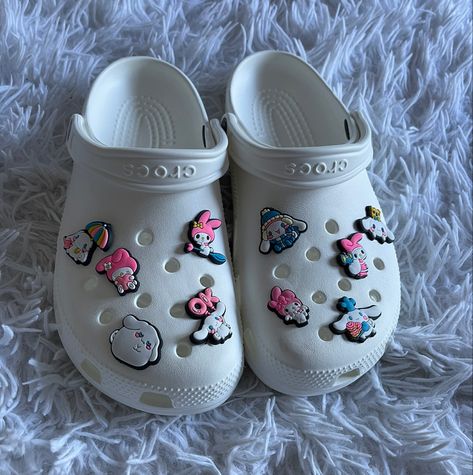 sanrio crocs<3 Sanrio Crocs, Cool Crocs, Crocs Jibbitz, Pink Hello Kitty, Croc Charms, Say Hello, Cute Shoes, Spice Things Up, Hello Kitty