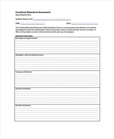 blank functional behavior assessment form Functional Behavior Assessment Template, Functional Behavior Assessment, School Psychology Resources, Free Handwriting Worksheets, Student Information Sheet, Behavior Intervention Plan, Psychology Resources, Intervention Classroom, Verbal Behavior