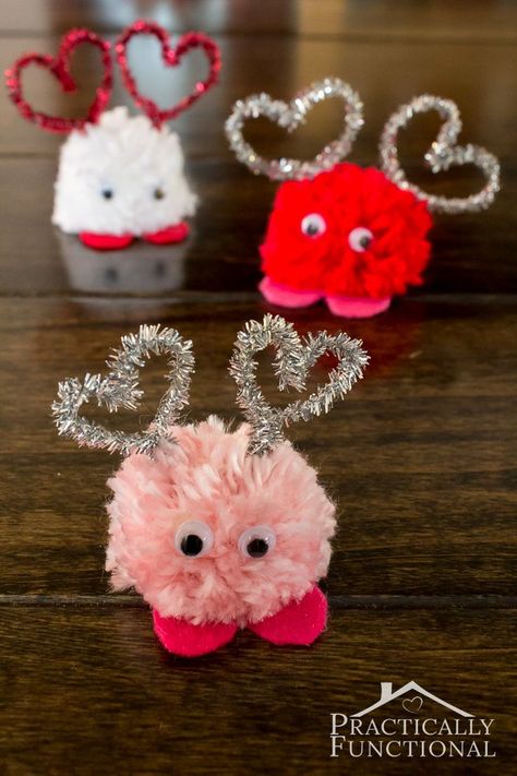 Pom Pom Monsters, Valentines Day Crafts For Preschoolers, Saint Valentin Diy, Valentines Bricolage, Monster Valentines, February Crafts, Easy Valentine Crafts, Valentine's Day Crafts For Kids, Valentine Crafts For Kids