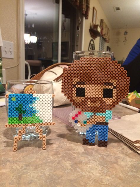 Bob Ross perler bead design Perler Bead Designs, Perler Beads Ideas, Melt Beads Patterns, Hamma Beads Ideas, Easy Perler Bead Patterns, Perler Creations, Pixel Beads, Melty Bead Patterns, Pearl Beads Pattern