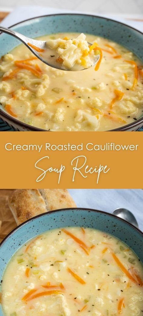 Creamy Roasted Cauliflower Soup Recipe - Yummy and fully Broccoli And Cheddar Soup, Broccoli Cauliflower Soup, Cauliflower Soup Recipe, Cauliflower Recipes Healthy, Broccoli And Cheddar, Roasted Cauliflower Recipes, Roasted Cauliflower Soup, Cauliflower Soup Recipes, Homemade Soup Recipe