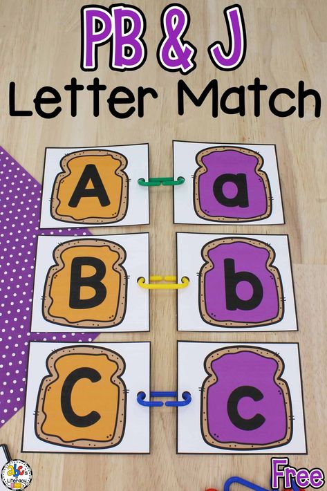 Peanut Butter And Jelly Preschool Activities, Peanut Activities For Preschool, Letter Matching Activities Preschool, Food Literacy Activities, Alphabet Matching Activities, Letter Review Games, Food Theme Preschool Activities, Food Activities Preschool, Hands On Preschool