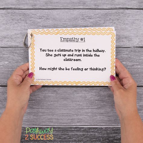 Teaching empathy can be easy if you are using task cards and asking the right questions. Read up on this and more ways to integrate social emotional learning in the classroom. SEL activities and ideas can be applied at the preschool, elementary, middle, and high school levels! #sel #socialemotionallearning #socialskills #pathway2success Social Scripts, Sel Activities, Empathy Cards, Teaching Empathy, Reading Buddies, Social Skills Lessons, Social Emotional Activities, Social Skills Groups, Social Cues