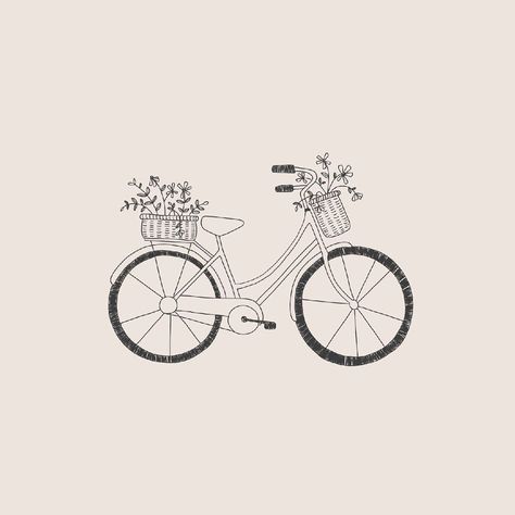 Cozy Artwork, Bike Graphic Design, Harry Tattoos, Simple Bike, Bicycle Tattoo, Small Girly Tattoos, Bike With Basket, Bike Tattoos, Basket Drawing