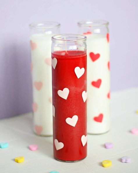 Cricut Valentines Projects, Heart Candles, Valentines Ideas For Him, Handmade Valentine Gifts, Dollar Store Candles, Saint Valentin Diy, Valentines Bricolage, Valentine Gift Ideas, Valentine Candles