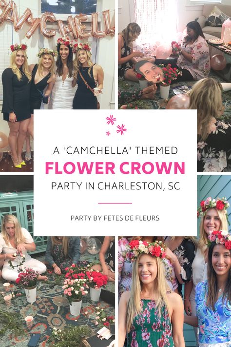 #DIYbride #flowercrown #bacheloretteparty ideas #charlestonSC Floral Crowns Diy, Diy Bachelorette, Diy Floral Crown, Charleston Bachelorette Party, Bachelorette Diy, Silk Flower Crown, Charleston Bachelorette, Bachelorette Party Weekend, Bubbly Bar