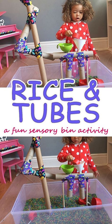 Tubes & Rice – HAPPY TODDLER PLAYTIME Rainbow Rice Sensory Bin, Discipline Toddler, Plane Images, Rice Sensory Bin, Child Discipline, Inclined Plane, Child Nutrition, Diy Montessori, Rainbow Rice